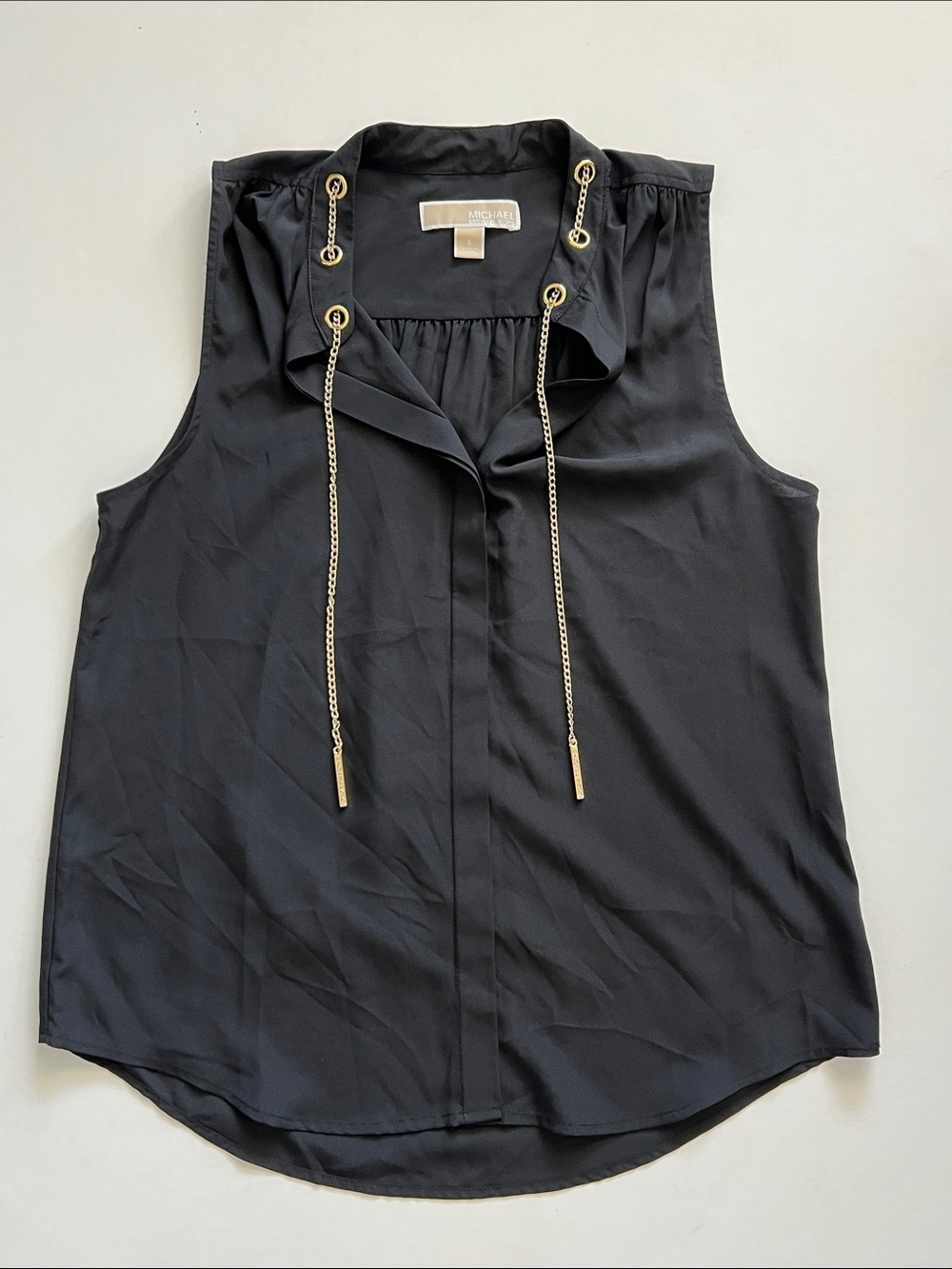 MICHAEL Michael Kors Black Sleeveless Top with Gold Chain Trim